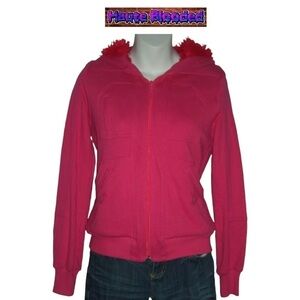 Marc By Marc Jacobs Bright Pink Hoodie W/ Red Faux Fur Lining Warm Sweatshirt S
